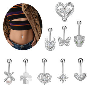 Juego de 10 piezas de joyería de cuerpo de acero inoxidable para mujer, corazón, flor, circón, Anillo para el vientre, <span class=keywords><strong>10mm</strong></span> de longitud de barra para Piercing de ombligo, regalos de boda - Product Image 3