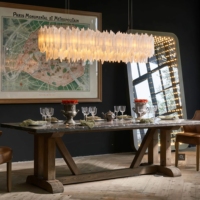 JYLIGHTING Lustre moderne en quartz, cadre blanc, hauteur réglable, suspension linéaire de luxe, LED dimmable pour salle à manger