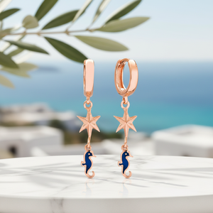 Seahorse and North Star Design <b>Dangle</b> <b>Earrings</b> Fine Jewellery Turkish Handmade Wholesale 925 Sterling <b>Silver</b> Jewelry - Product Image 3