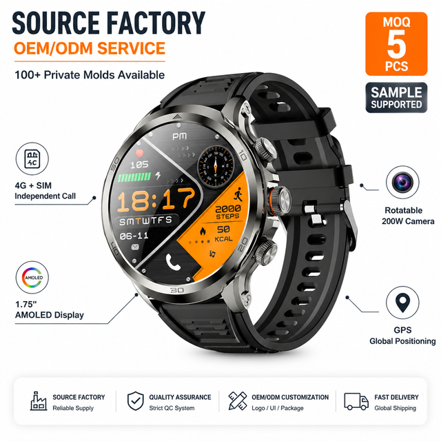 Factory Direct H19 Smart Watch 4G Android 1.75-inch AMOLED Global Positioning Rotating 200W Camera Sleep Tracker Sim Card 200W