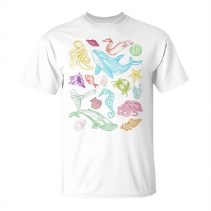 Camiseta de Animales Marinos, Vida Oceánica, Ballena, Algodón, Unisex, Cuello Redondo, Manga Corta, Impresión Digital, Ecológica, Promocional - Product Image 3