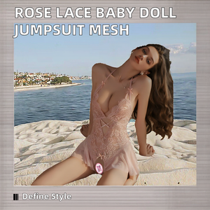 Combinaison de luxe pour femme Rose, dos ouvert, dos nu, en maille transparente, respirante, tissu fin dobby, matière nylon, taille moyenne, sexy - Product Image 2