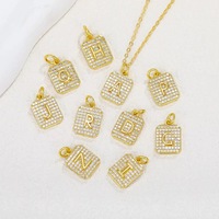 LUOYUNE Pendentifs carrés en acier inoxydable plaqué or 14 carats avec zircon et lettres anglaises pour la fabrication de colliers et accessoires de bijoux DIY