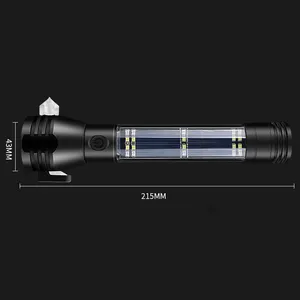 USB Rechargeable Multifunction Safety Hammer Self Defense Led Torch Flash Light Car Emergency Escape Rescue Solar Flashlight