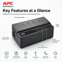 Sistema de Alimentación Ininterrumpida (SAI) Schneider APC BK650M2-CH de 650VA 390W con Batería de Respaldo para Cable, Módem y Almacenamiento Conectado a la Red