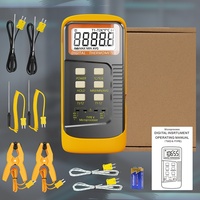 Termometer Digital Probe Logam Tipe K Dua Kanal dengan Dua Probe Panjang Warna Kuning, Layar LCD, OEM/ODM Dapat Disesuaikan