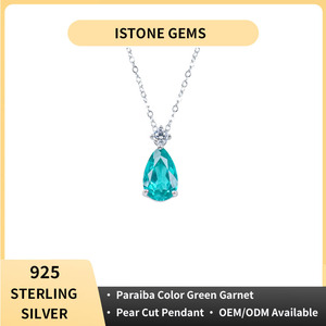 Collar Clásico de Plata 925 con Colgante de Piedra en Forma de Gota de Agua Color Verde Azulado y Engaste de Diamantes Redondos para Uso Diario Femenino - Product Image 5