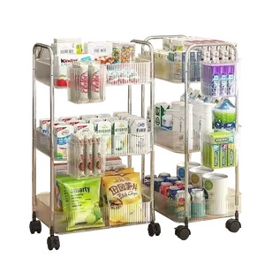 Transparent acrylic small cart storage rack, bedside snack rack, bedroom floor to floor movable cosmetic storage rack