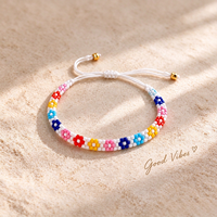 Gelang Manik-manik dengan Pola Bunga Multiwarna Dapat Disesuaikan 28cm Perhiasan Hadiah Wanita Lucu 2.2g