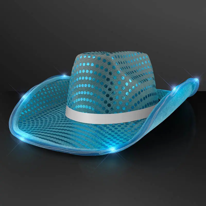 Accessori per feste al Neon di carnevale per le vacanze turchesi personalizzati cappello da Cowboy a Led incandescente con luce