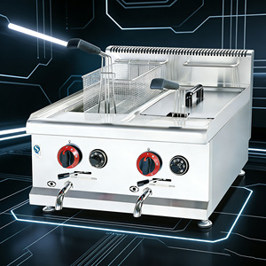 Friteuse à gaz professionnelle à double cuve en acier inoxydable pour comptoir, certifiée CE, pour restaurants de frites et poulet frit, avec système d'égouttement d'huile - Product Image 5