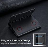 Portefeuille magnétique multi-fentes en cuir pour iPhone, design à trois volets, fermeture intégrée, prend en charge la lecture vidéo horizontale et verticale