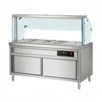 Peralatan Katering Restoran Komersial Kustom Satu Paket, Stainless Steel 3/4/5/6 Pan, Tipe Kabinet Kaca Semi-arc Bain Marie
