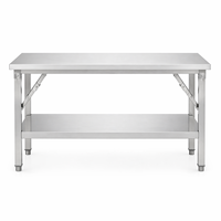 Table de travail industrielle portable pliable en acier inoxydable 304 201 avec pieds renforcés et étagère inférieure pour la restauration