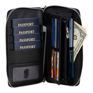 多機能4枚または6枚パスポート収納ジップ式レザーRFIDトラベルファミリーパスポートホルダー、レザー製携帯電話充電機能付きパスポートホルダー - Product Image 1
