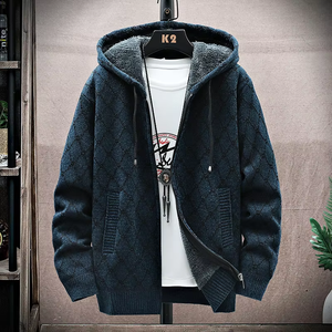2025 Autumn Winter Custom Mix Long Sleeve Plus Size Knitted Full Zip up Hooded Thick Men Sweater Cardigan <strong>Jumpers</strong> - Product Image 2