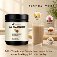 Complément alimentaire : Extrait de racine d'Ashwagandha, feuilles entières et poudre d'Ashwagandha végétalienne avec Rhodiola pour l'énergie et le soutien du sommeil des adultes