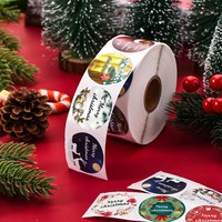 Autocollants ronds personnalisés Joyeux Noël, 500 pièces/rouleau, étiquettes adhésives pour emballages cadeaux et pâtisseries