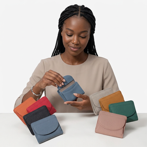 WRIZA Porte-cartes en cuir véritable, portefeuille fin à fermeture pliante, pochette compacte de couleur unie, style minimaliste unisexe, longueur courte - Product Image 3