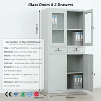 Archivadores Metálicos Modernos, Archivador de Acero con Puertas de Vidrio, 2 Cajones, Estantes Ajustables, Muebles de Oficina
