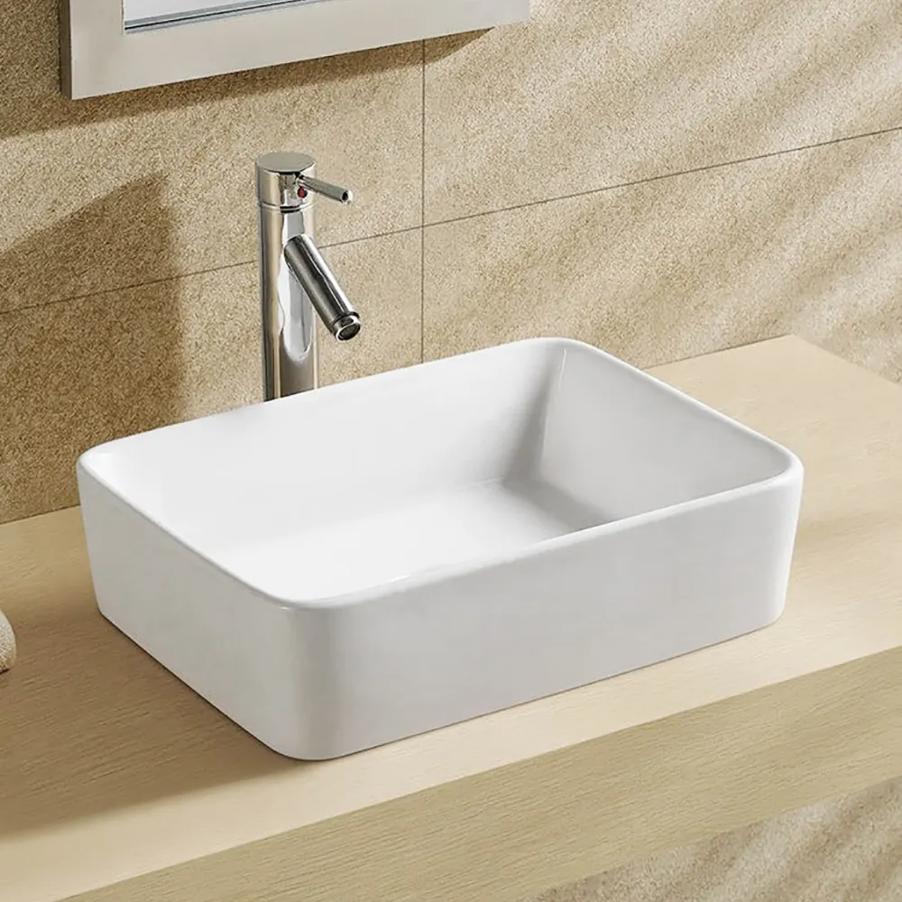 CUPC Tischplatte Keramik Waschbecken weiß glänzend Kunst-Becken rechteckig über Theke Gefäß Badezimmer Theke-Werkwaschbecken