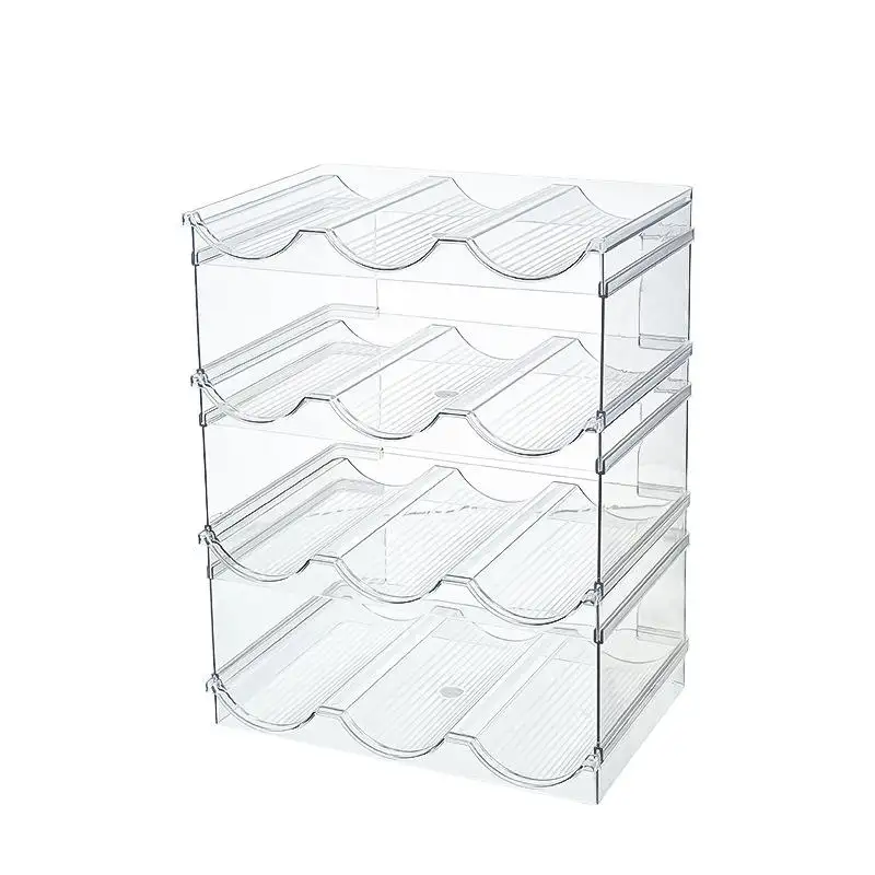 4 Pack autônomo empilhável plástico vinho rack Water Bottle Organizer para cozinha geladeira armário