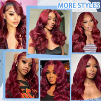 Venta al por mayor, MOQ bajo, peluca de ondas corporales 99J Borgoña, encaje frontal HD 13x6, 100% cabello humano virgen, proveedor de pelucas teñidas, OEM ODM