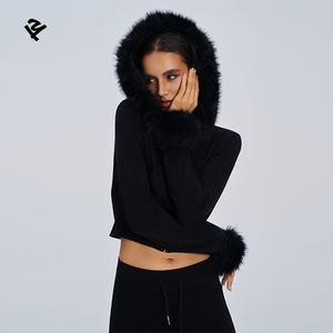 Mùa Thu Mùa Đông Quần Áo Cho Phụ Nữ Mới Nhất Thiết Kế Màu Đen Zip up Áo Với Cổ Áo Lông Thú Bán Buôn Phụ Nữ Thêu Các Bản Vá Lỗi Lông Áo - Product Image 2