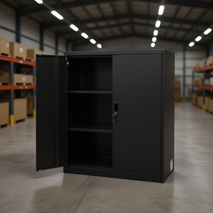 Armoire de rangement en acier noir 41,7 po 3 niveaux 2 étagères réglables portes magnétiques pour entrepôt et garage Modèle D0100XFPUEW - Product Image 2