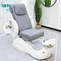 Fauteuil de pédicure et de manucure de luxe gris pour salon de beauté, sans plomberie, avec spa pour les pieds et fonction massage, avec cuve à jets