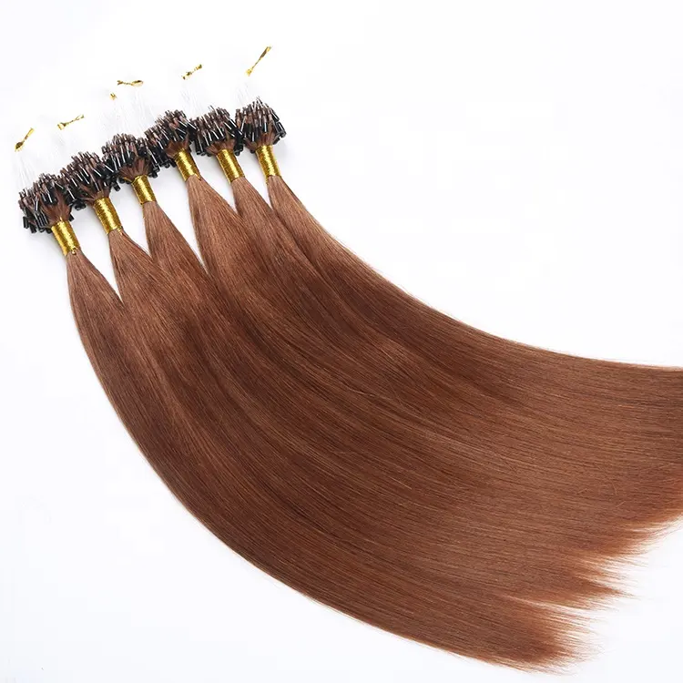 Micro Loop Medium Brown Human Hair Fish Line Tipped Micro Bead I-Tip Microlink Hair Extensions