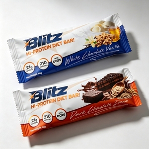 Sachets personnalisés imprimés de qualité alimentaire thermoscellables <span class=keywords><strong>pour</strong></span> barres de céréales, barres protéinées, barres énergétiques, barres aux champignons et barres chocolatées, avec fermeture dorsale - Product Image 1