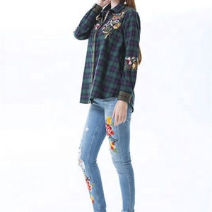 Ropa Casual para Mujer 2023, Camisa a Cuadros con Bordado de Manga Larga, Blusas y Tops para Mujer, S-04, Liso Teñido, Poliéster/Algodón, Corte Regular - Product Image 5