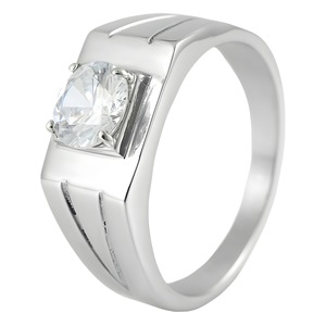 yunnique Men's Stainless Steel Diamond <b>Ring</b> Silver Geometric Prong Setting Wedding Band Fashion Jewelry - Product Image 5