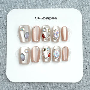 10 Uds. Prensa hecha a mano en las <span class=keywords><strong>uñas</strong></span> corta pintada a mano Gel cuadrado ataúd <span class=keywords><strong>brillo</strong></span> diseño acrílico negro prensa <span class=keywords><strong>uñas</strong></span> al por mayor - Product Image 3