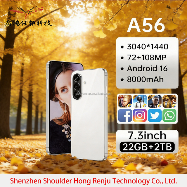 A56 22G+2TB  7.3inch Android 16 2026 Latest 5G Smartphone the Best Price Global 5G LTE Bands Al Scene Recognition New Arrived