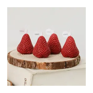 定制逼真草莓形状可爱实用放松中等奢华哑光罐玻璃大豆蜡香味蜡烛