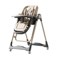 Chaise haute pour bébé avec plateau, harnais de sécurité, siège rembourré, repose-pieds et roulettes, pliage en un clic pour transformer en chaise berçante
