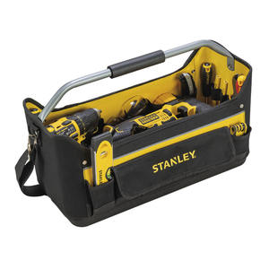 Bolsa de herramientas Stanley de 16 pulgadas con asa metálica y compartimentos organizados para uso en taller - Product Image 1