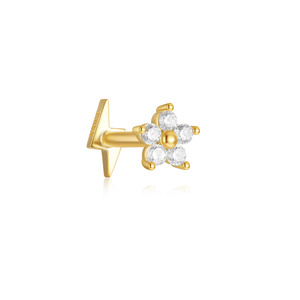 Clous d'oreille labret réversibles en argent sterling 925, motif fleur et éclair, avec zircon cubique à filetage interne, 16G - Product Image 1