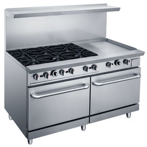 Fornello a <span class=keywords><strong>Gas</strong></span> Professionale da 60 Pollici in Acciaio Inox con 4 Bruciatori, Forno e Griglia per Ristoranti - Product Image 1