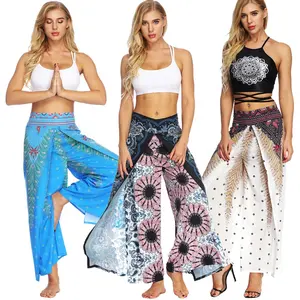 Womens Bohemian Yoga Calças Tailândia Indonésia Hippie Split Calças Cigana Traje Boho Vestuário Palazzo Calças