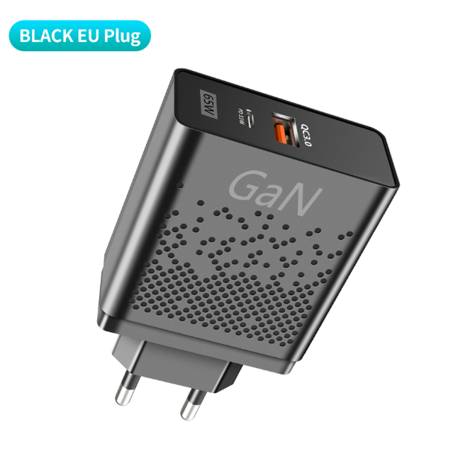 65W GaN Fast Charger with QC3.0 Type-C & USB Ports for Mobile Phones and Computers-Multi-Standard (EU/US/UK)