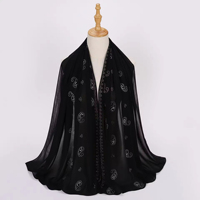 Nouveau Fantaisie Crochet Fleur Diamant Perles En Mousseline De Soie Hijabs Femmes Musulmanes Châles Perle En Mousseline De Soie Strass Foulards Tête Wraps Hijabs