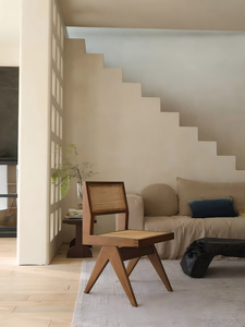 Solid Wood Rattan Armless Dining Chair Mortise Tenon <b>Backrest</b> Master Design Distressed Japanese Wabi-Sabi Style Home Furniture - Product Image 5