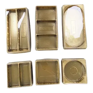 Wholesale Gold Plastic Food Container Rectangle Snack Packing Box With Clear Lip Plastic Cake Container Pack Box For Cake