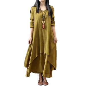 Vestido Largo Informal de Algodón y Lino para Mujer, Elegante, de Un Solo Pecho, Holgado, con Estampado Digital Vintage, de Manga Larga y Cintura Alta - Product Image 2