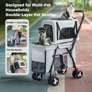 छोटे/बड़े कुत्तों के लिए लक्जरी डबल-लेयर फ्रेंडली एब्स सामग्री 4-पहिया फोल्डेबल स्ट्रैलर - Product Image 2