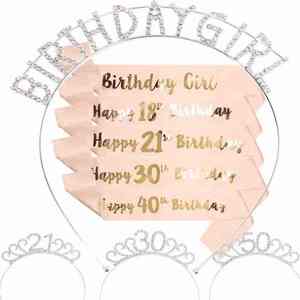 <strong>Hot</strong> Selling Birthday Girl Etiquette Wearing Birthday Party Rose Gold <strong>Pink</strong> Cloth Shoulder Strap <strong>Headbands</strong> And Number - Product Image 1