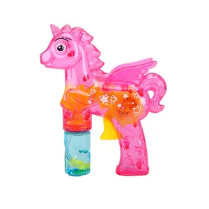 Wind up Operated Bubble Gun Unicorn (no Batteries Needed) with Bottle Solutions and LED Light up, Bubble Blowing Toy for Kid